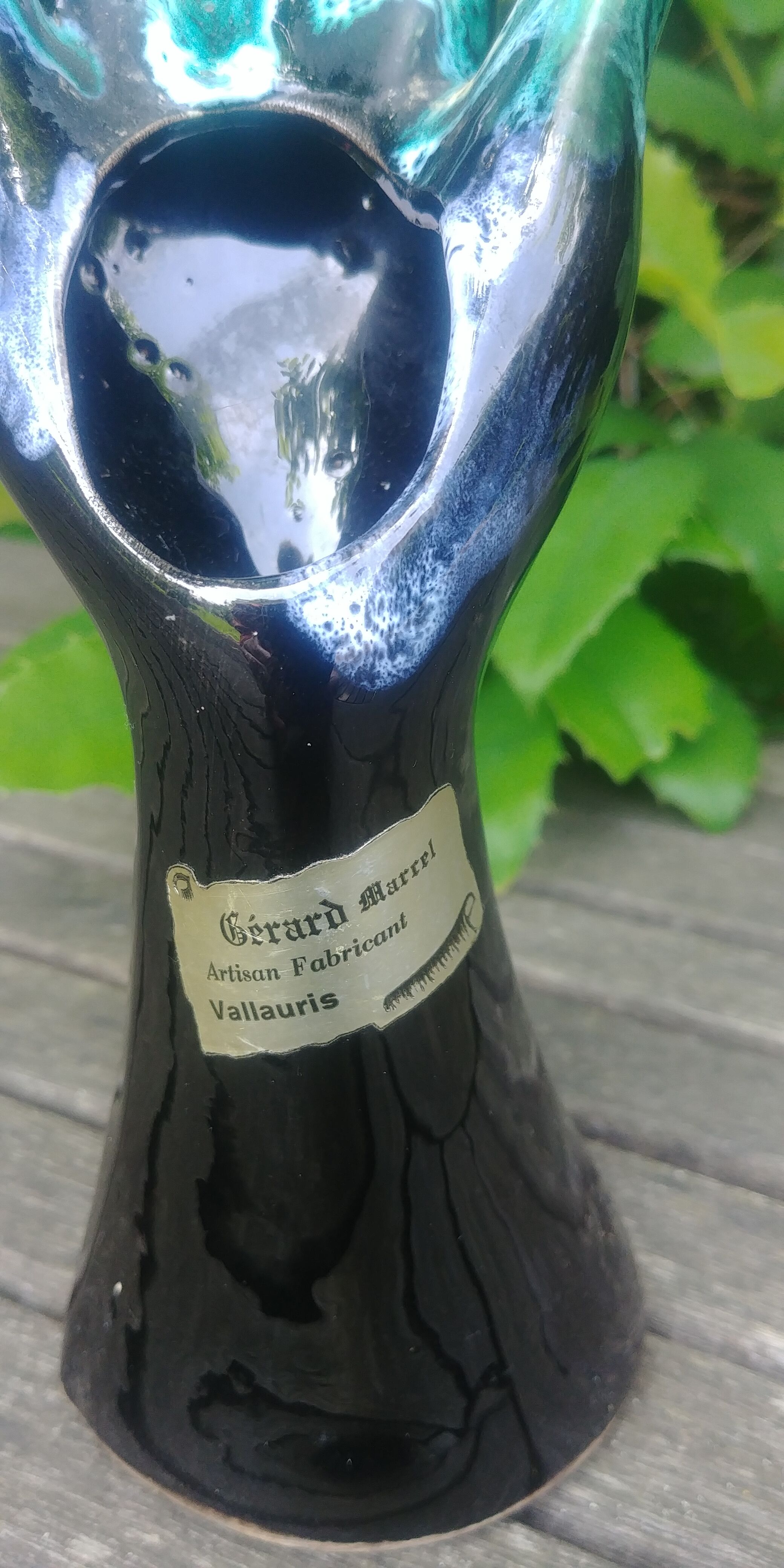 Vase in glazed ceramic green black Vallauris signed Gérard Marrel