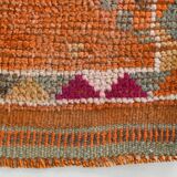 Tapis Kilim Vintage Orange et Rose, Motifs Géométriques, 77x326 Cm