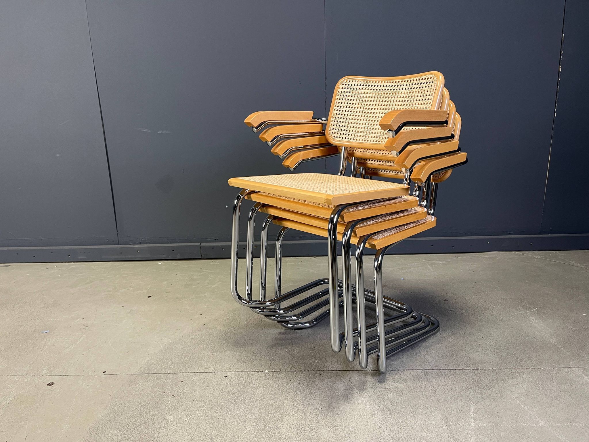 Set of 4 stackable vintage Marcel Breuer style armchairs, made in Italy, 1970s