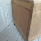 Vintage oak chest of drawers, a travertine plate laid for tray.