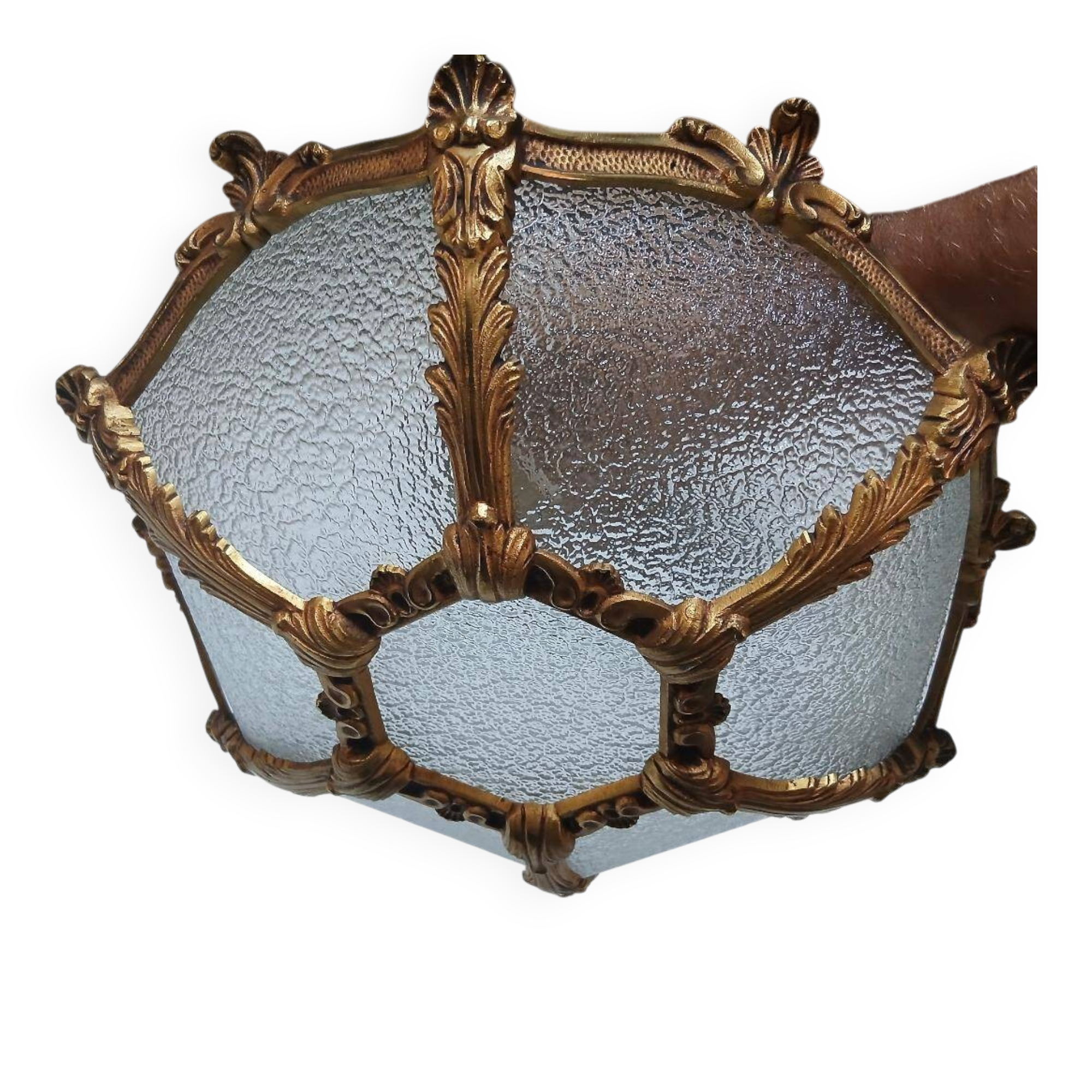Bronze-gilded ceiling light and glass – Louis XV style