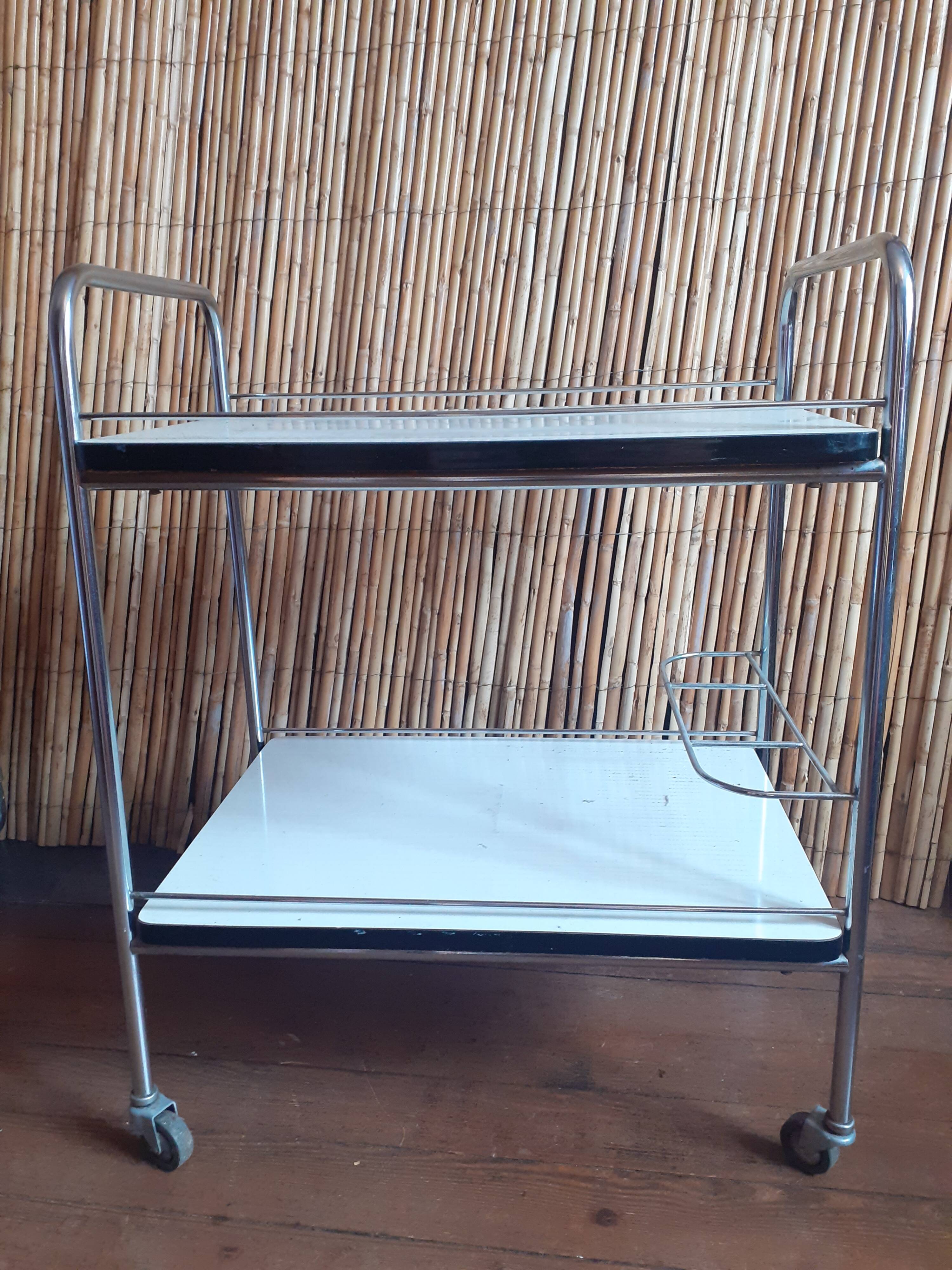 Vintage chrome metal serving trolley