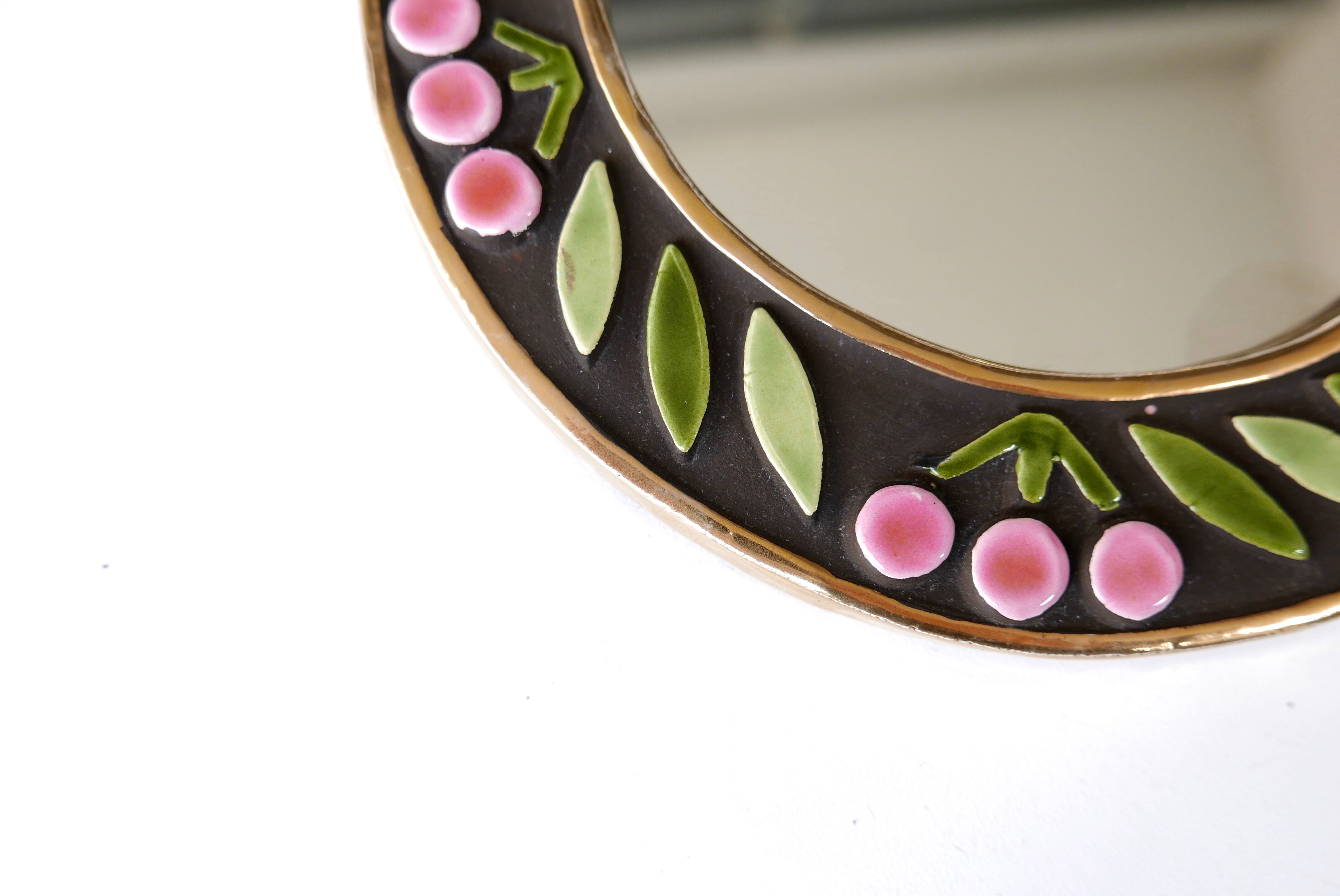 Mithé Espelt's mirror decorated with cherries, 1950s 23cm