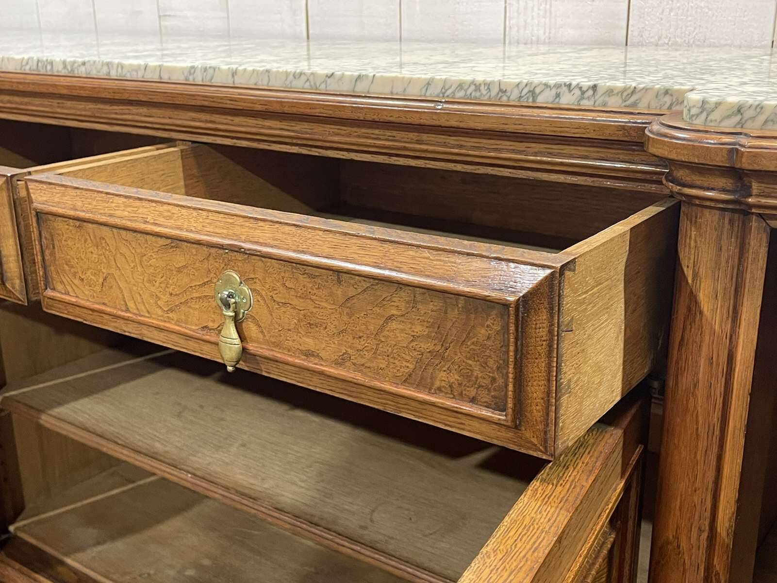 SOUBRIER Chippendale sideboard in oak, elm burl and marble