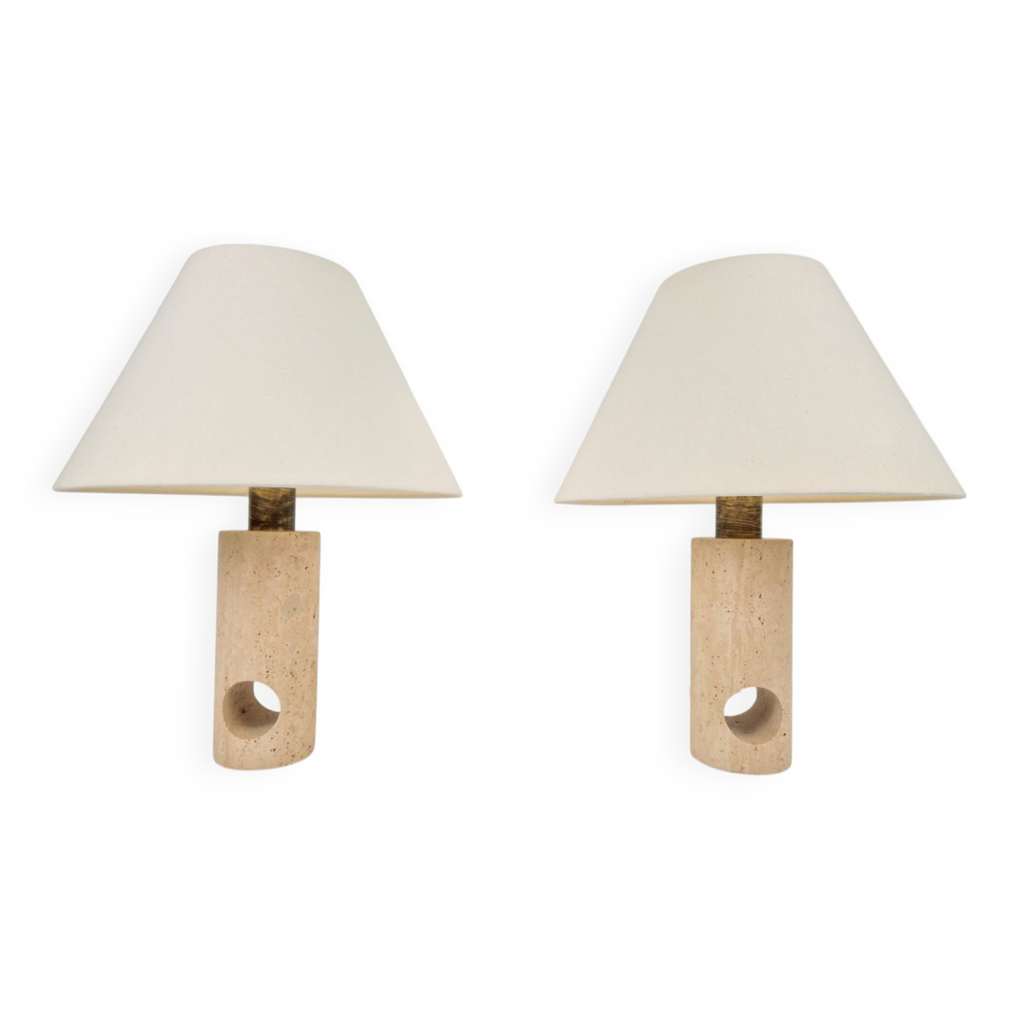 Vintage Travertine Brass Table Lamps attributed to Fratelli Mannelli, Italy, 1970s, Set of 2