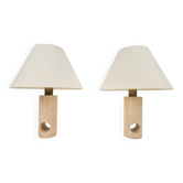 Lampes de table en travertin vintage avec des pieds en laiton attribuées à Fratelli Mannelli, Italie, années 1970, ensemble de 2.