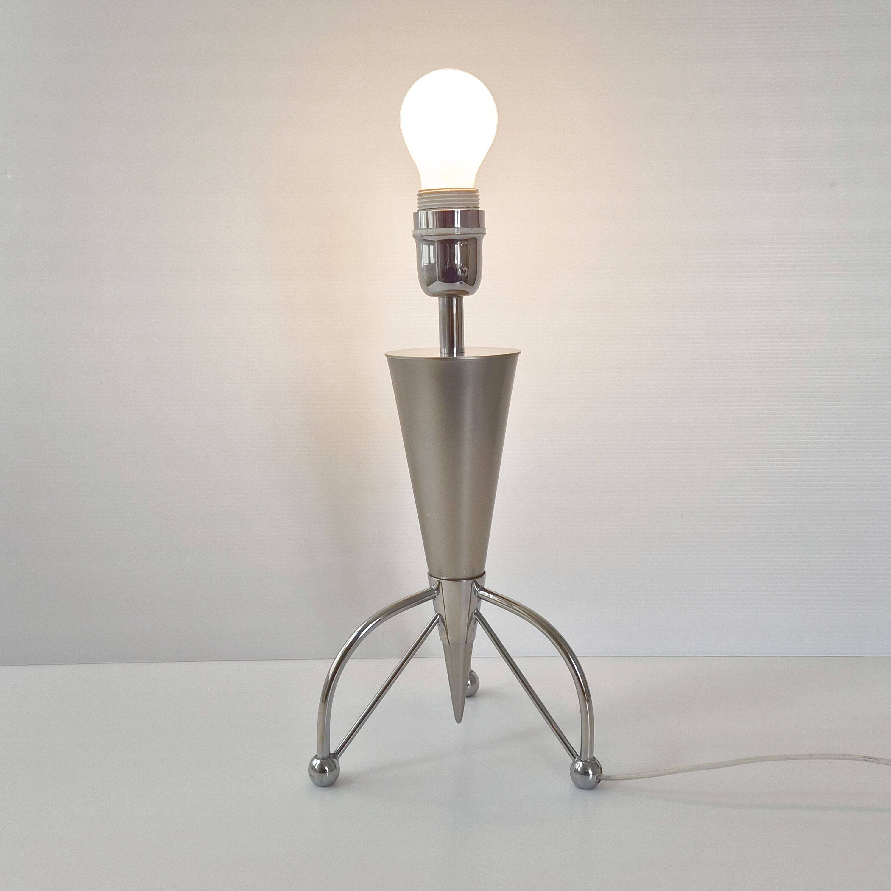 Vintage 1980 Tripod Flare Lamp in Chrome Steel & Brushed 80s Retro 1980s