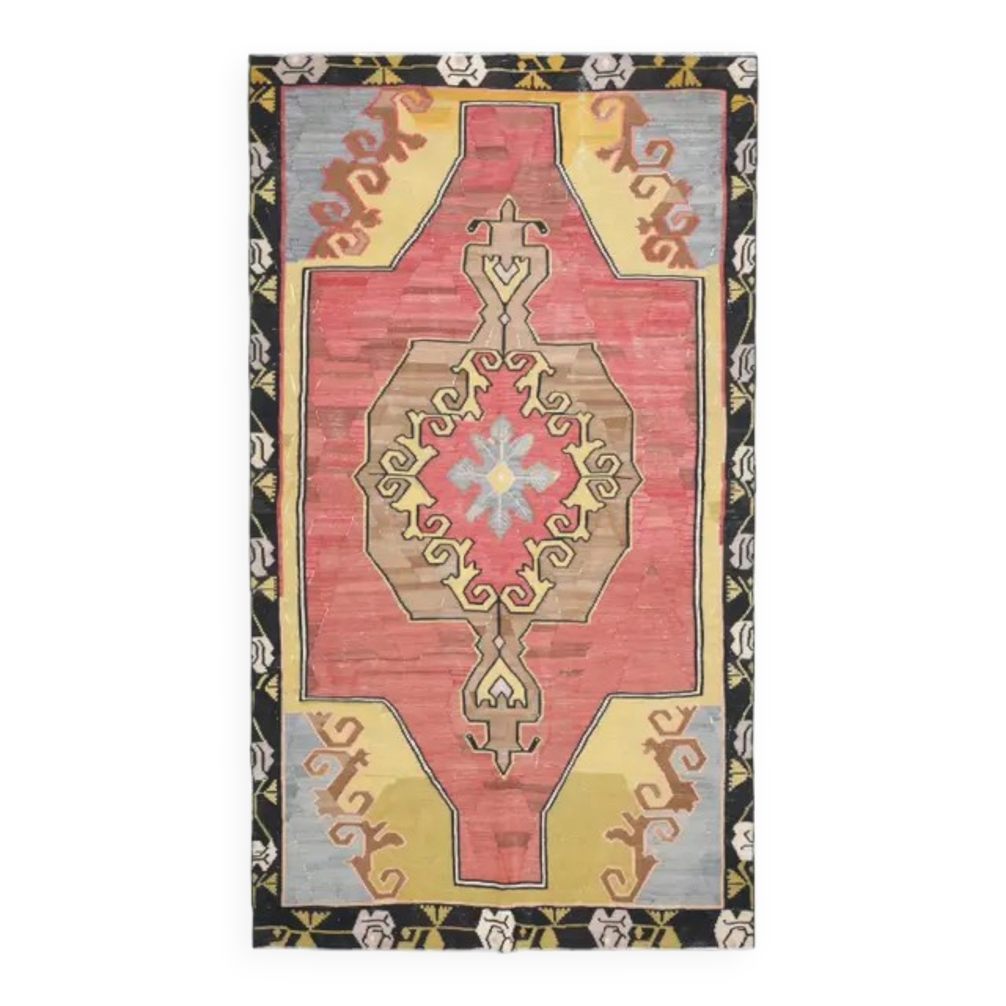 Vintage Turkish Oushak handmade wool cotton pink area rug 172x310