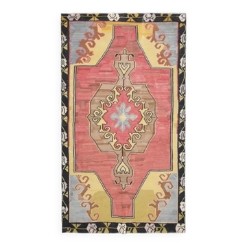 Tapis vintage turc Oushak fait à la main en laine et coton rose 172x310