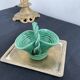Vintage, woven basket, green, glazed earthenware, grooves, stylized, décor, French decoration, Fran