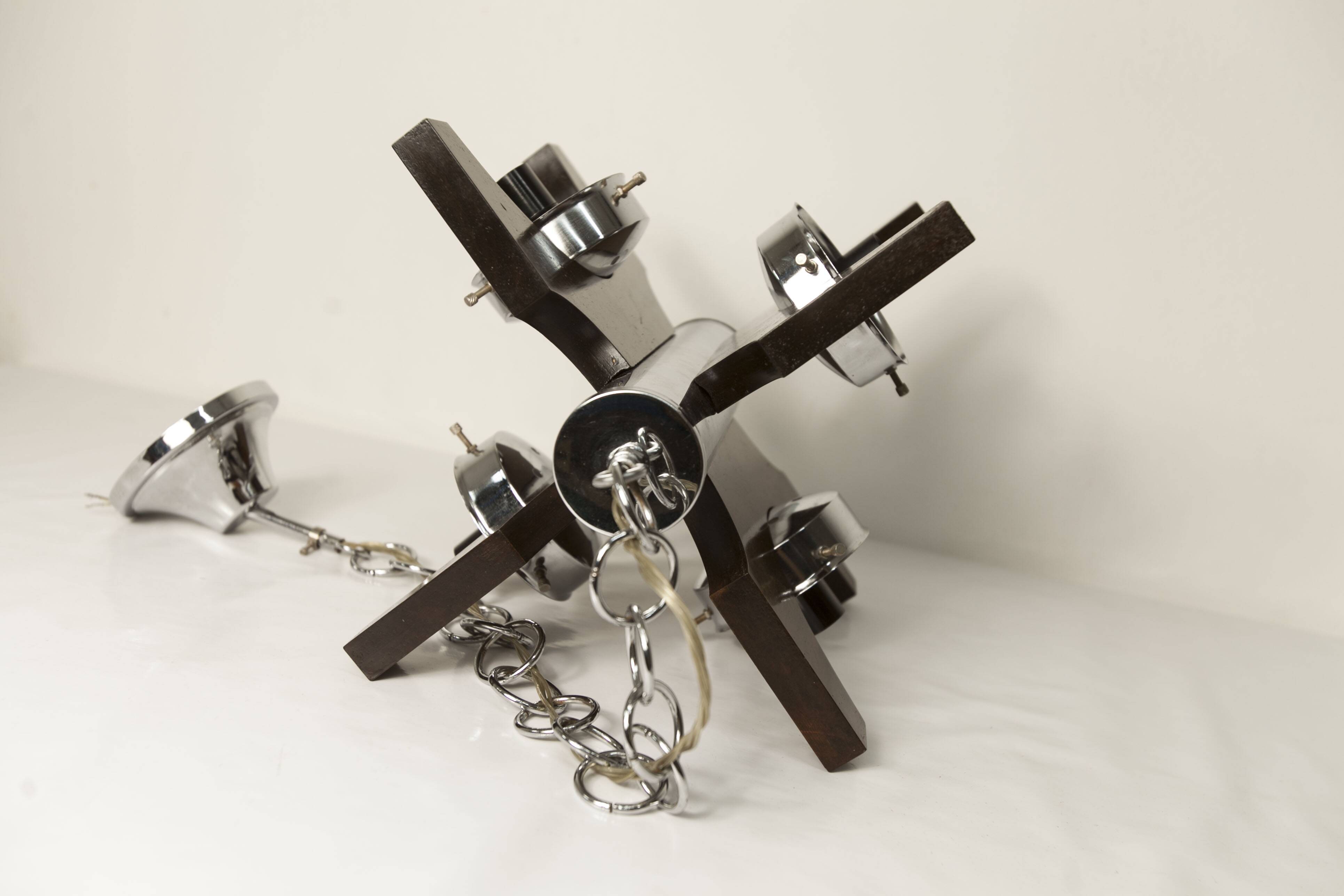 Mazzega Murano chandelier with 4 balls and teak, 1960