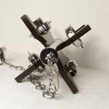 Mazzega Murano chandelier with 4 balls and teak, 1960