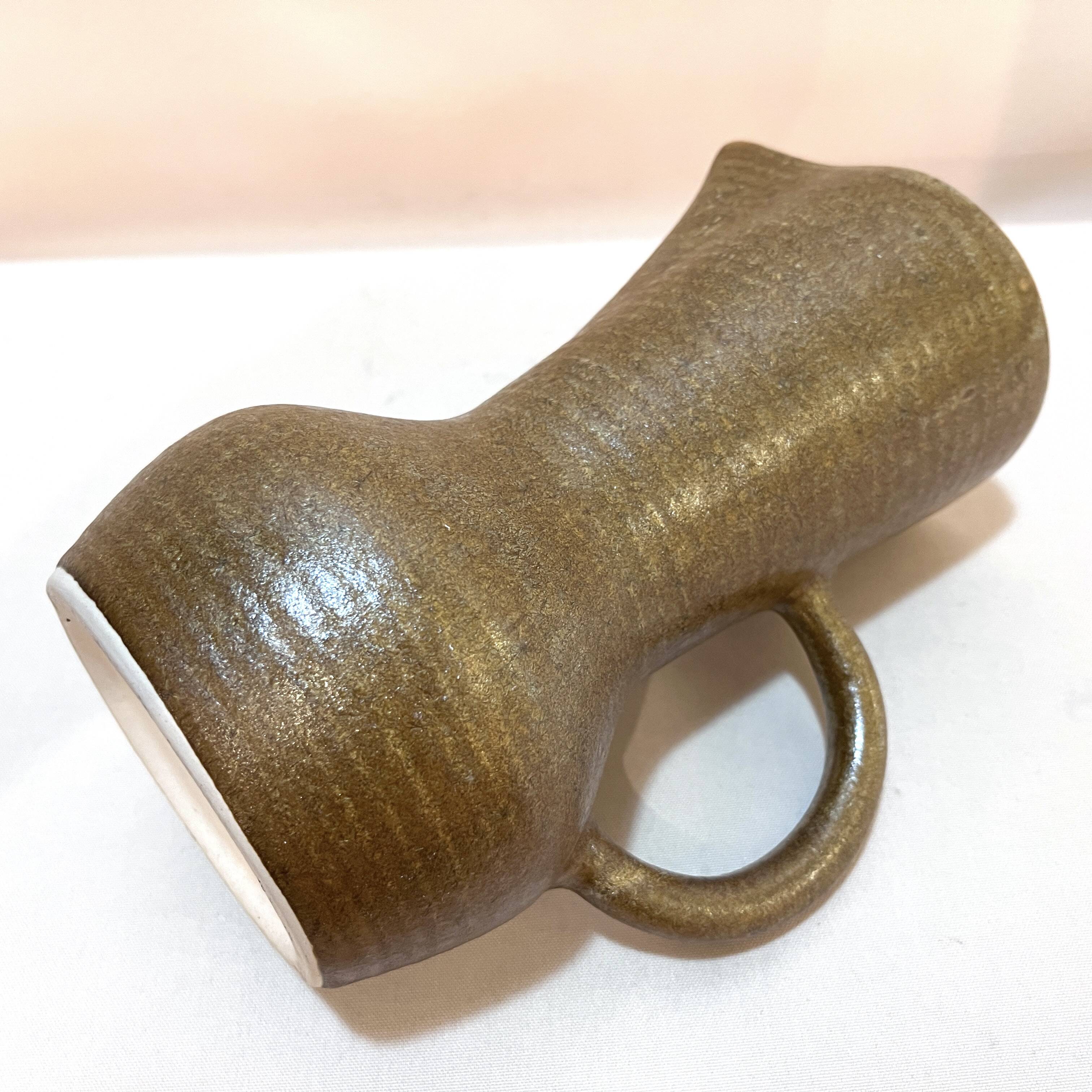 Pichet Digoin forme libre  brutaliste en grès beige vintage 1960