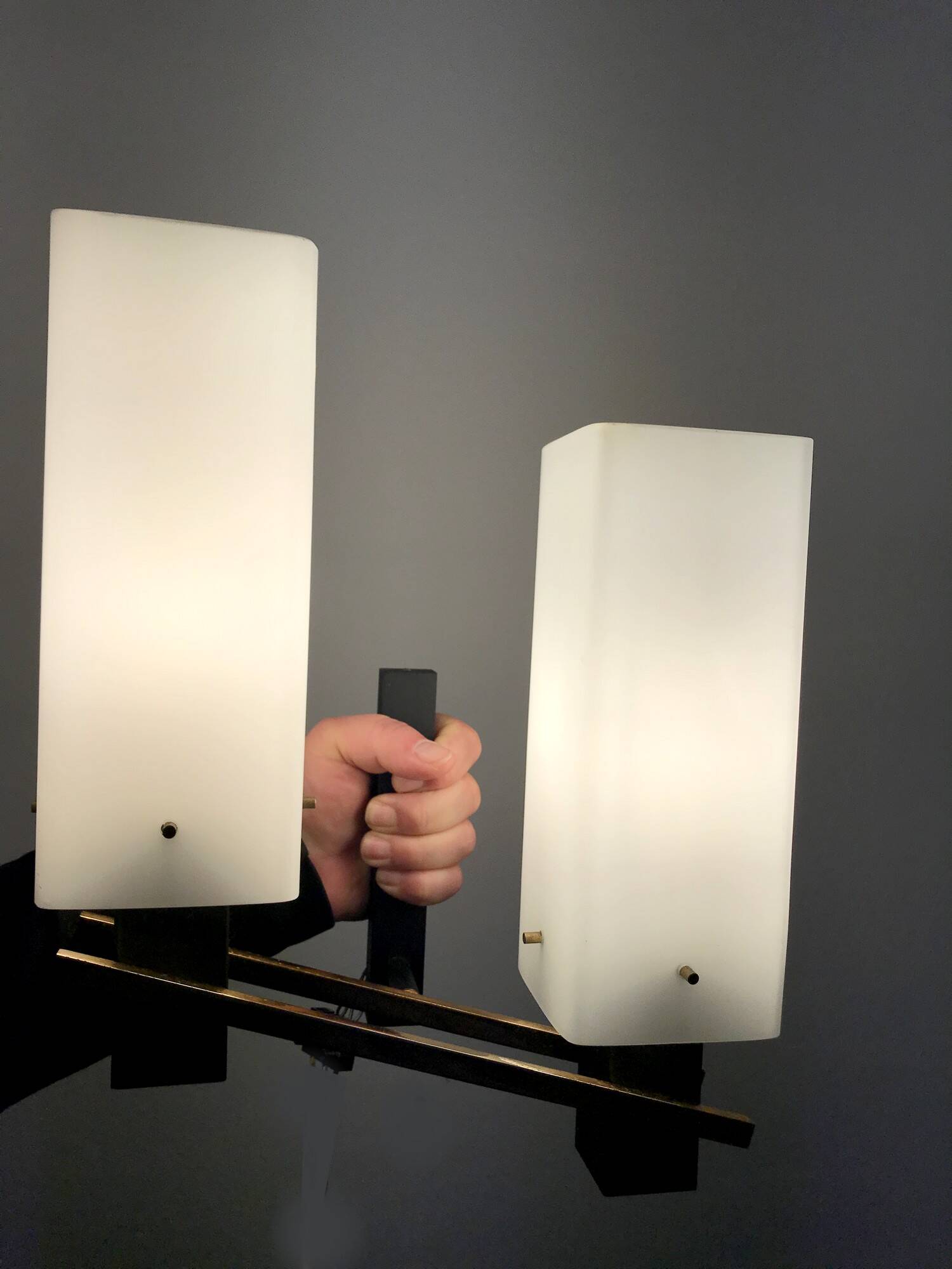 Arlus opaline and vintage steel wall light from the 1950s