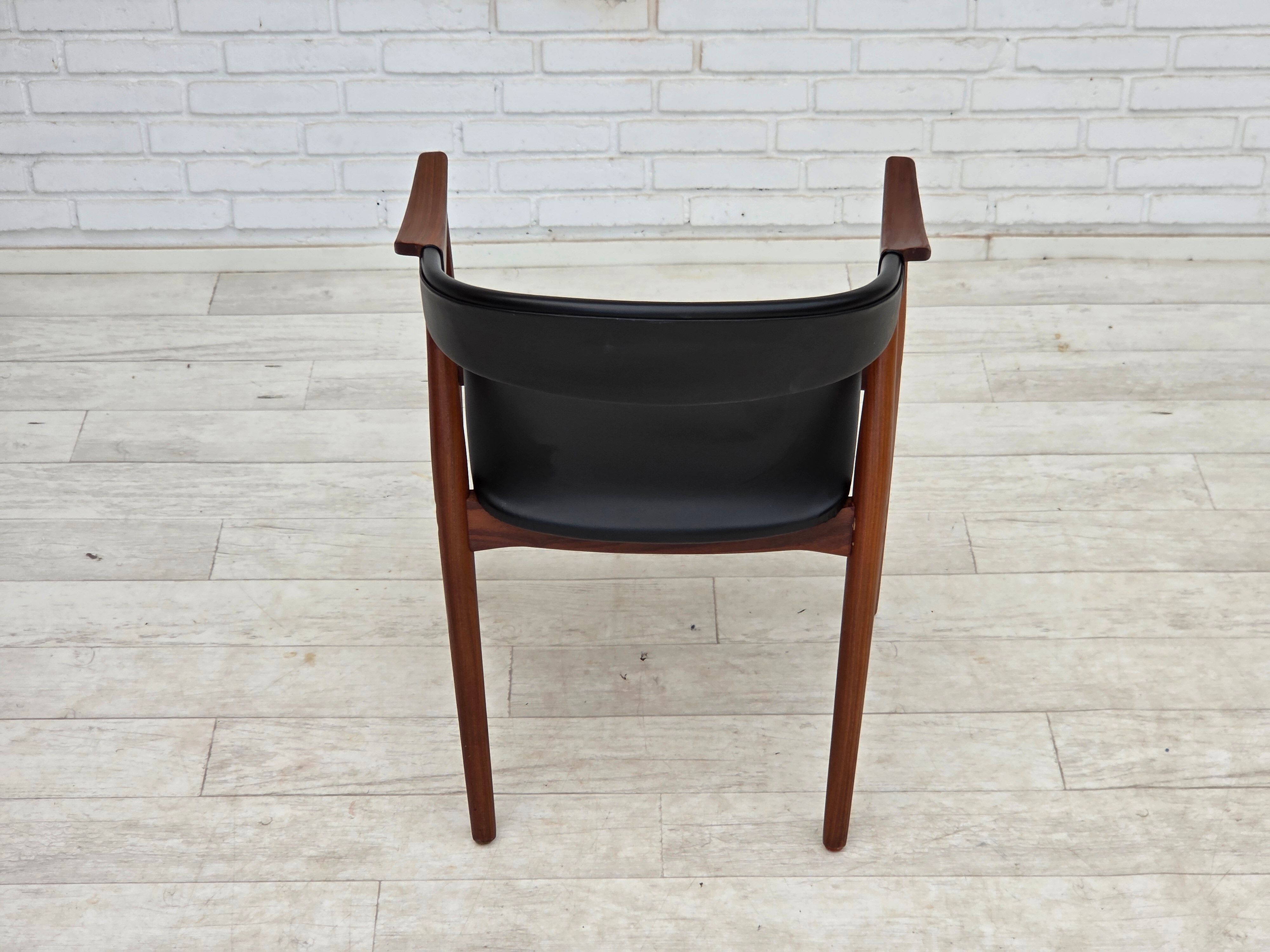 1960s, Danish armchair. Teak wood, black artificial leather.