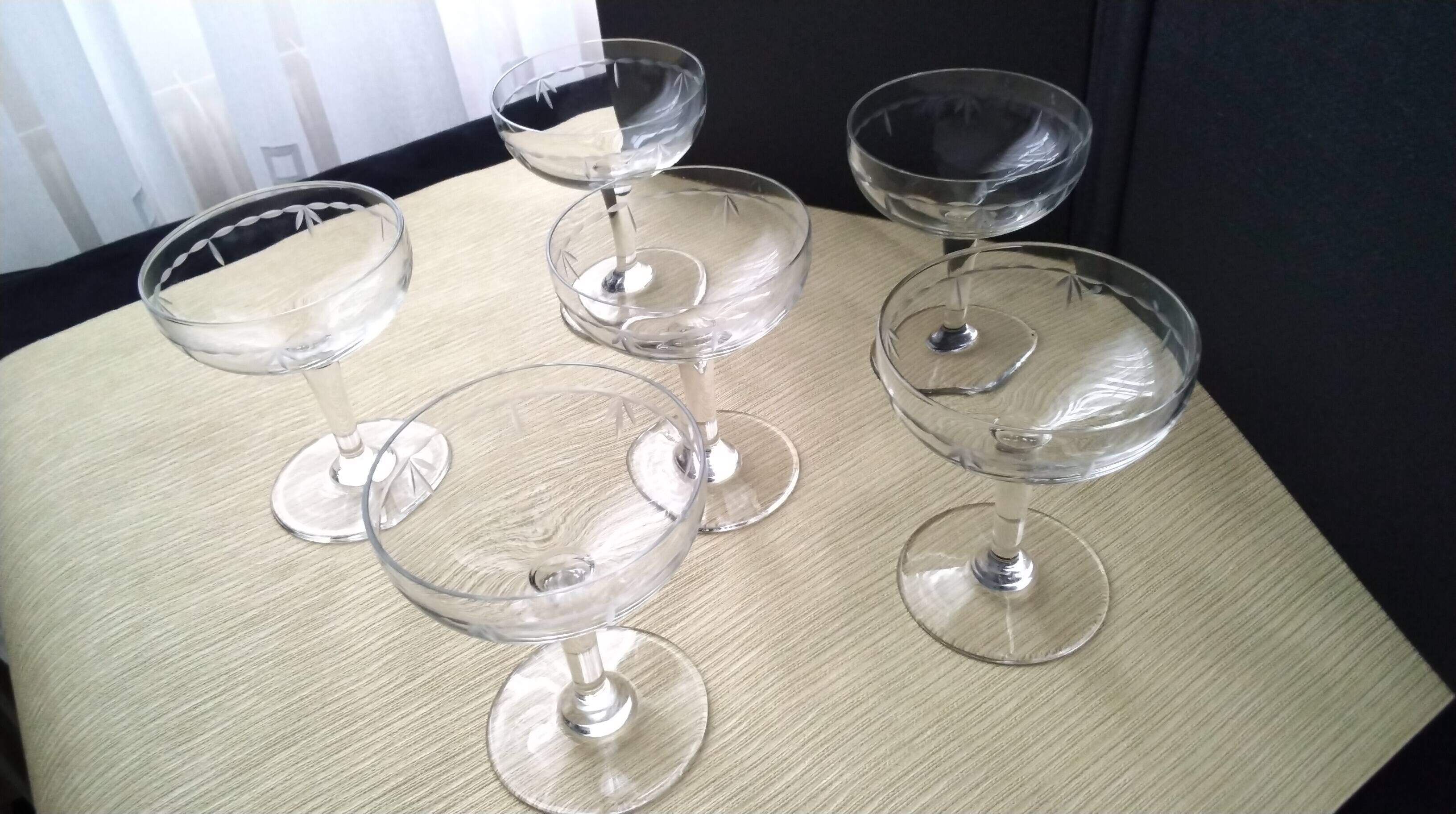 6 Vintage Ground Glass Champagne Glasses