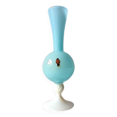 Large decorative retro vase with blue opaline foot, vintage Italian vase