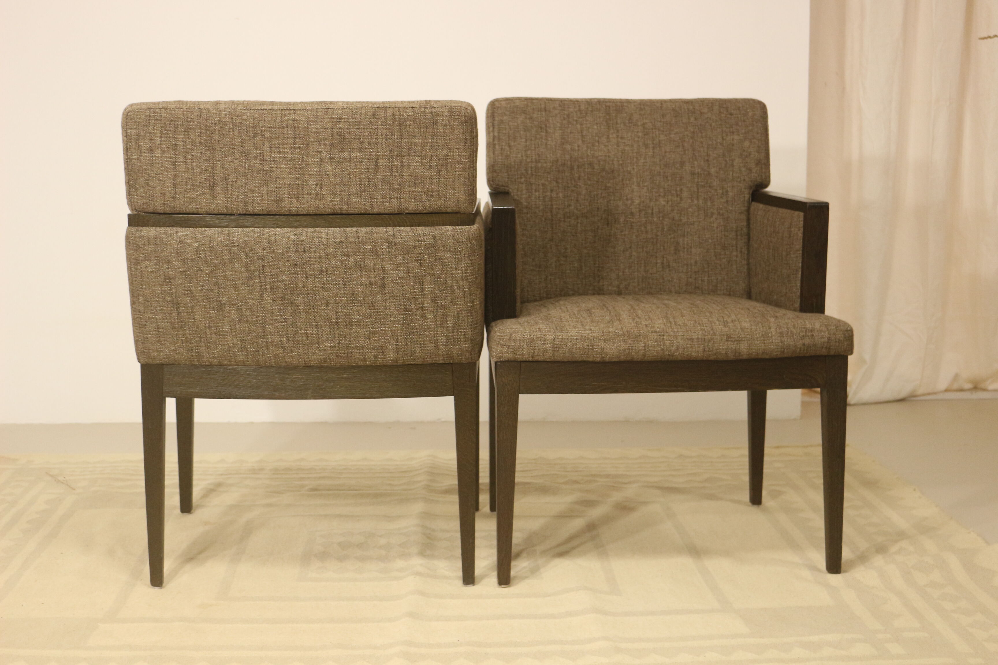 Pair of armchairs cube year 1960 fabric chiné brown color