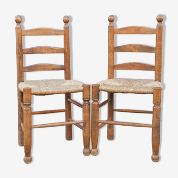 Pair of wood and straw chairs 50