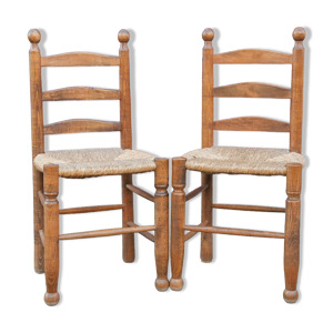 Paire de chaises bois et paille