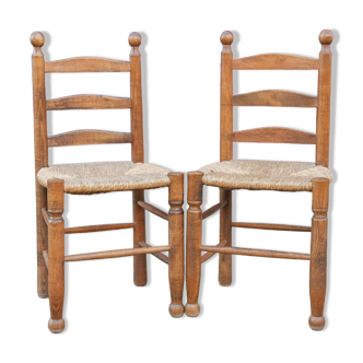 Pair of wood and straw chairs 50