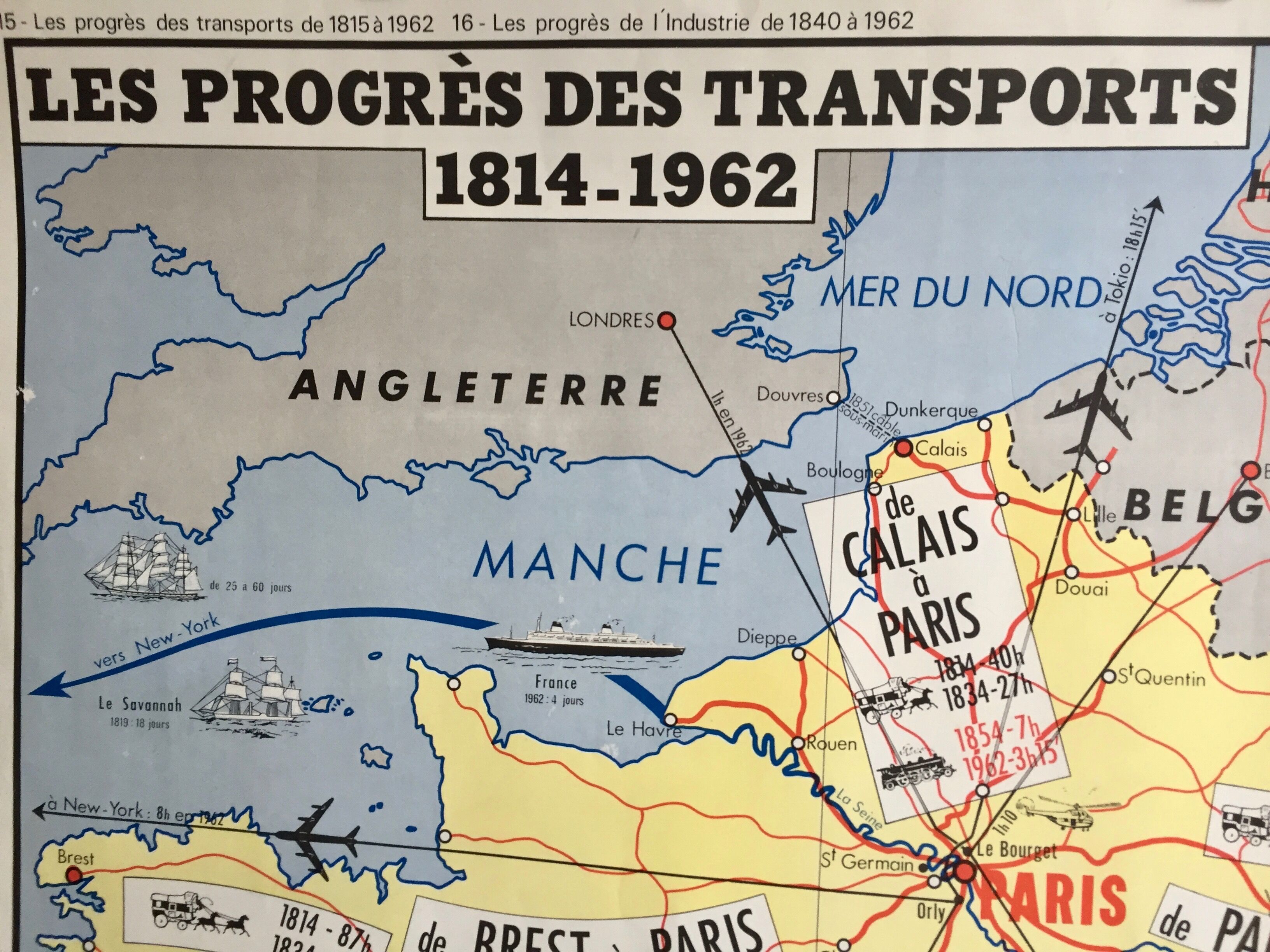 Old Rossignol school map "progress in transport/industry"