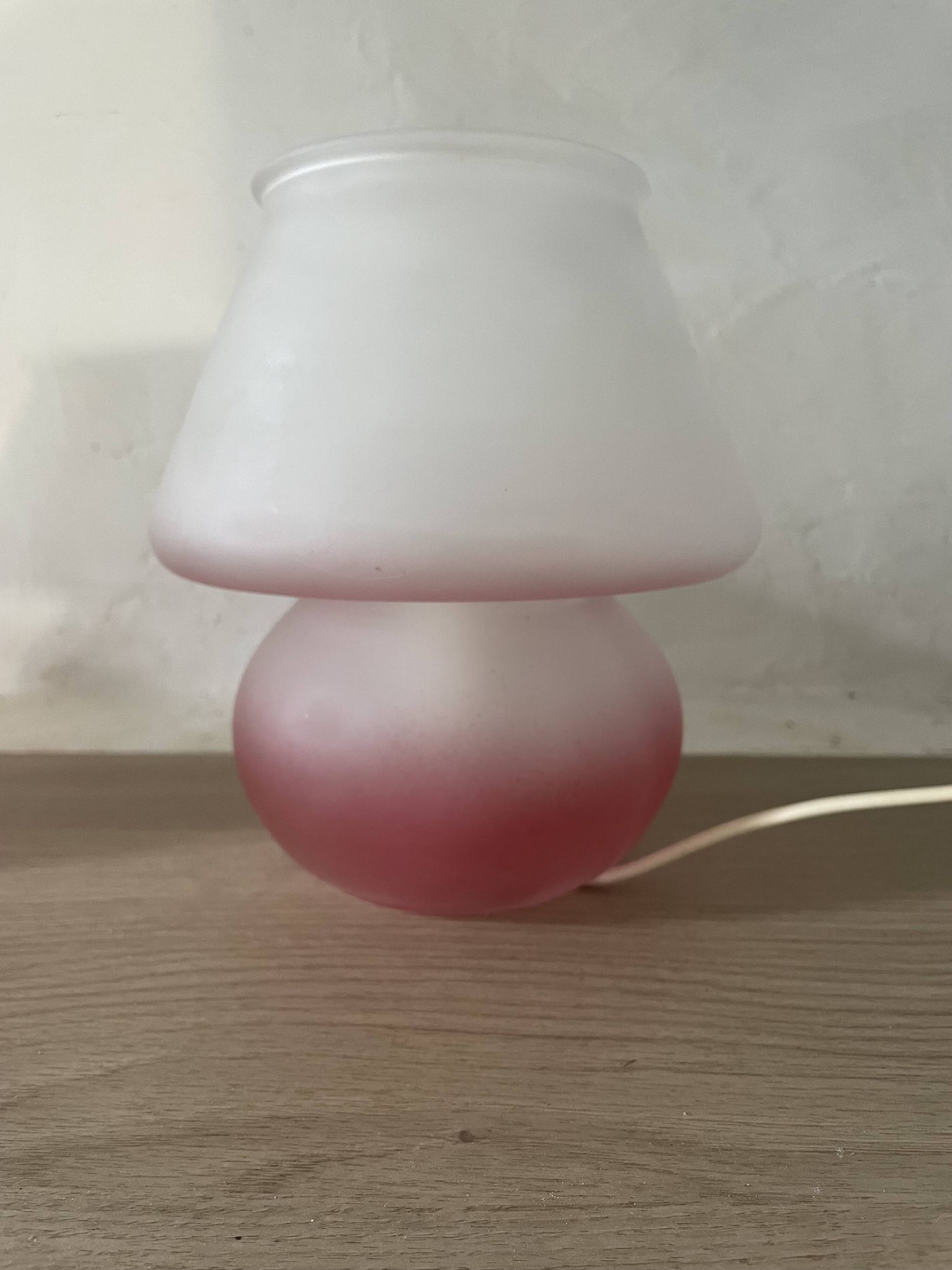 Pair of frosted pink glass mushroom lamps