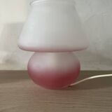 Pair of frosted pink glass mushroom lamps