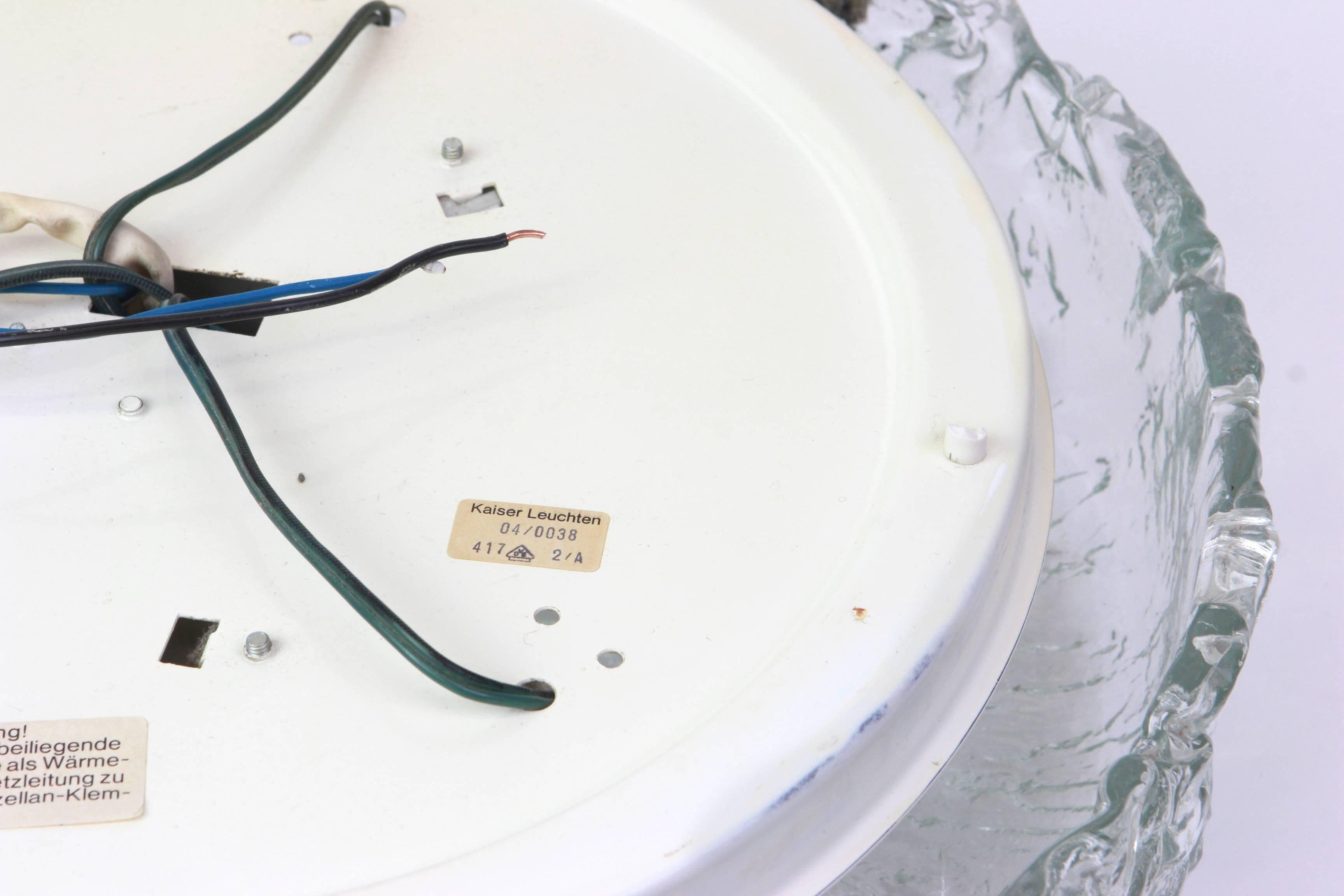 Large round frosted glass ceiling light Murano, Kaiser, Germany, 1970s