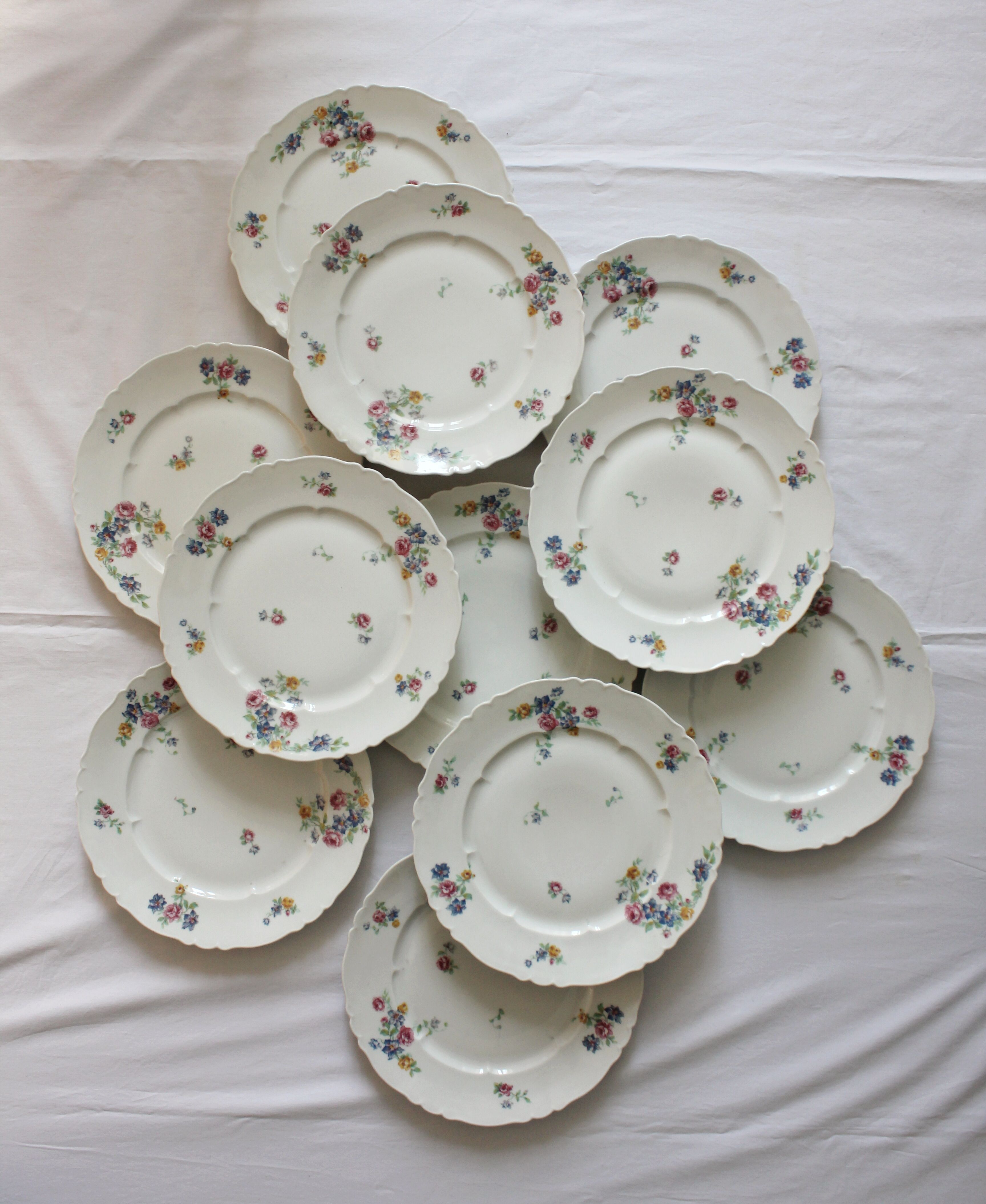 10 assiettes plates vintage fleuries en porcelaine Haviland