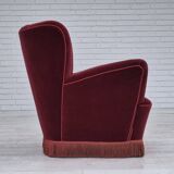 1960s, Danish armchair, original condition, cherry-red furniture velour.