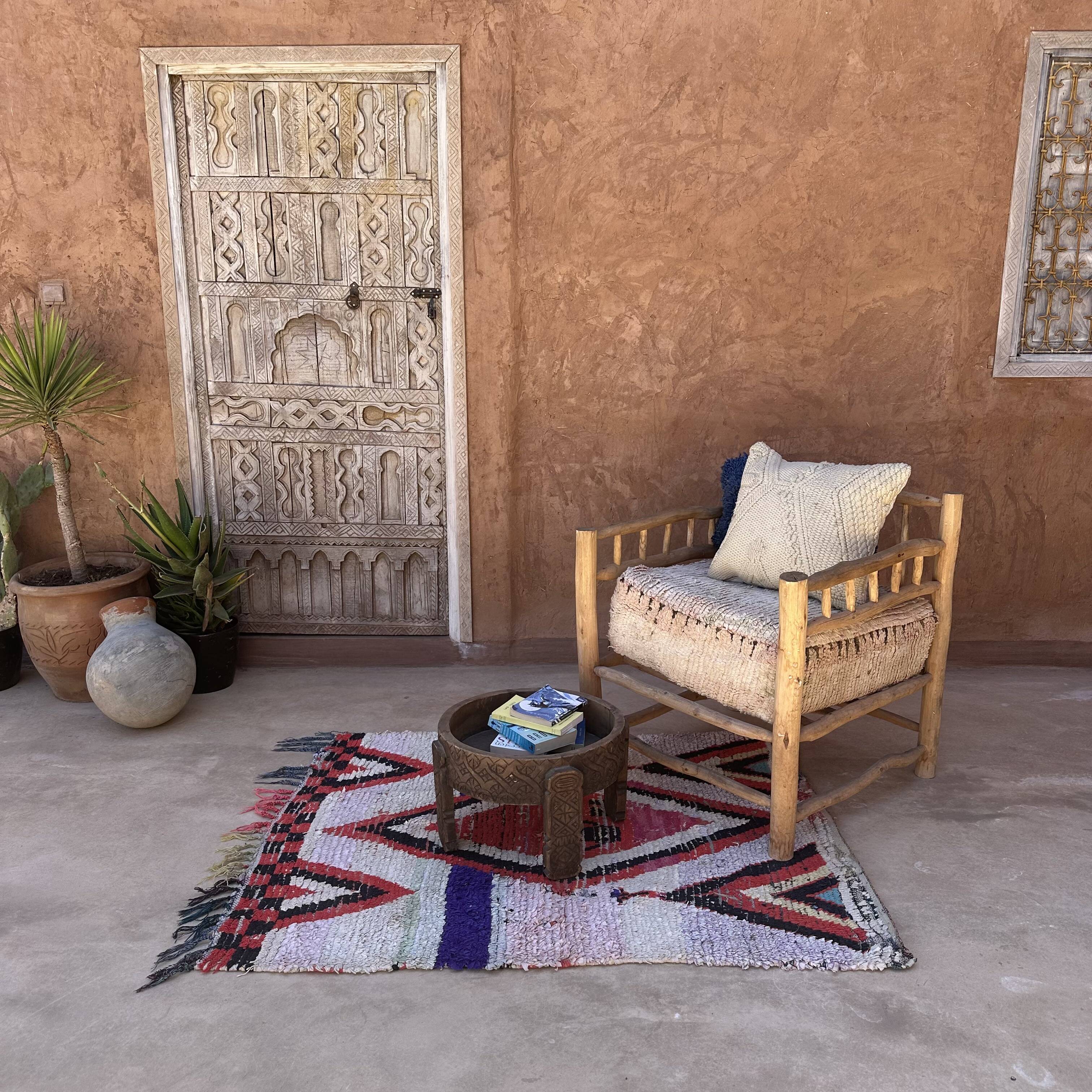 Moroccan Boucherouite rug white - 113 x 145 cm