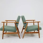 Pair of vintage long chairs mint green bouclé 1970