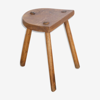 Tabouret de ferme ou de laitier tripode en chene 1960