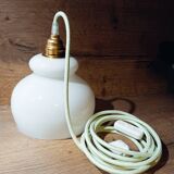 Lampe baladeuse opaline blanche vintage, cordon vert menthe