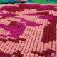 Romanian handwoven carpet green and fuchsia rug made in wool bohemian design