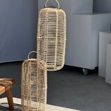 Large lantern-shaped rattan pendant lamp H50 D24