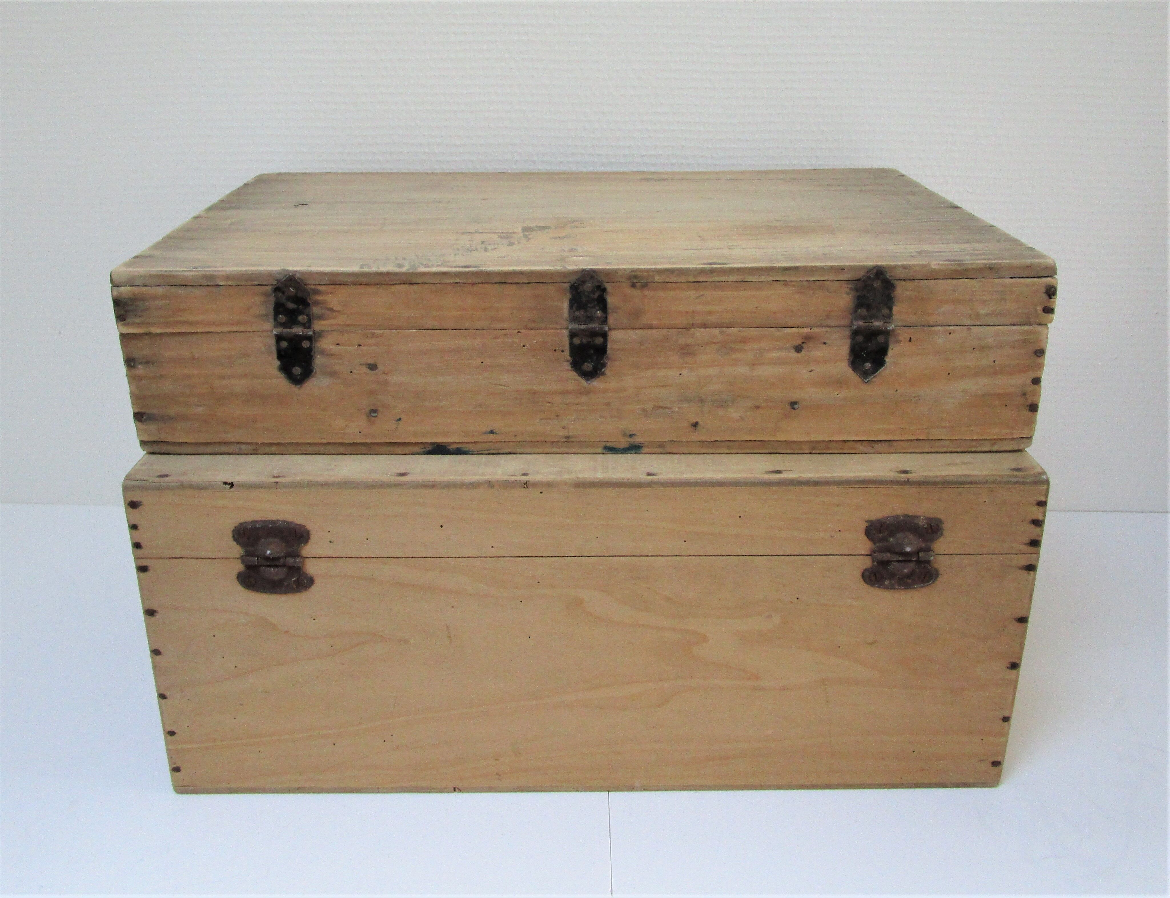 Two boxes clear solid wood patinated early 20th century