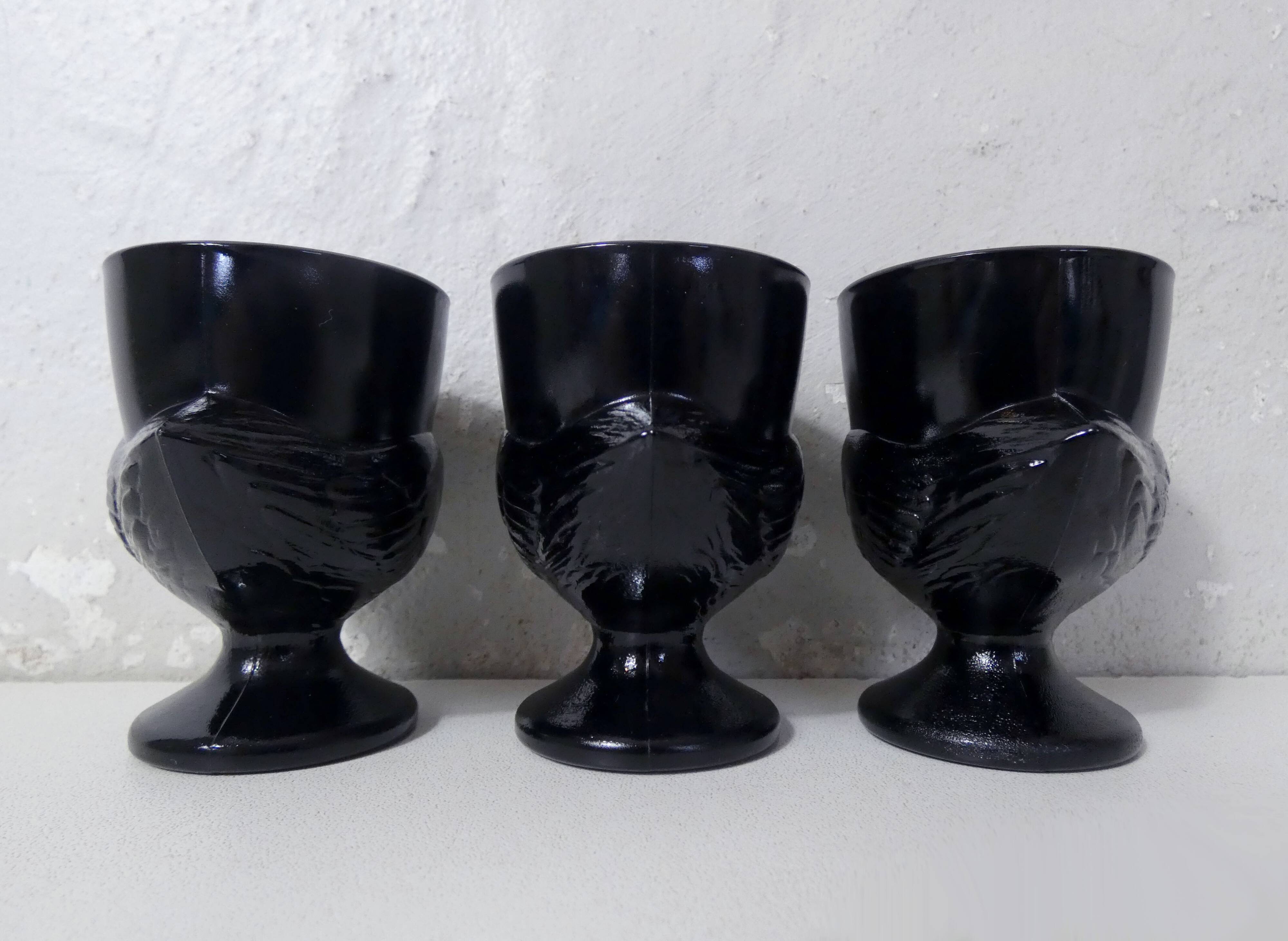 black chicken egg cups