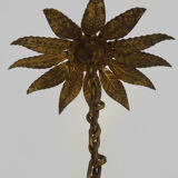 Vintage cage chandelier in aged golden metal and foliage, antique lighting, 3-burner chandelier. Year 60