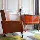Camel armchair in leatherette years 70/80 feet compass