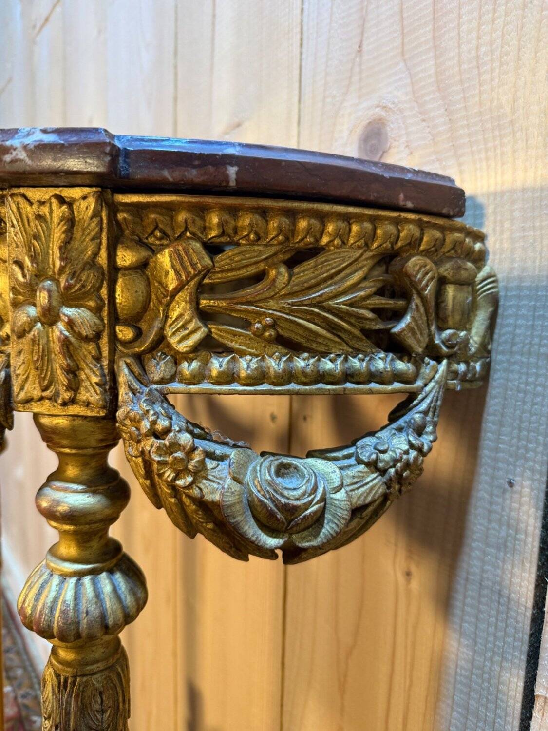 Louis XVI style console in gilded and carved wood