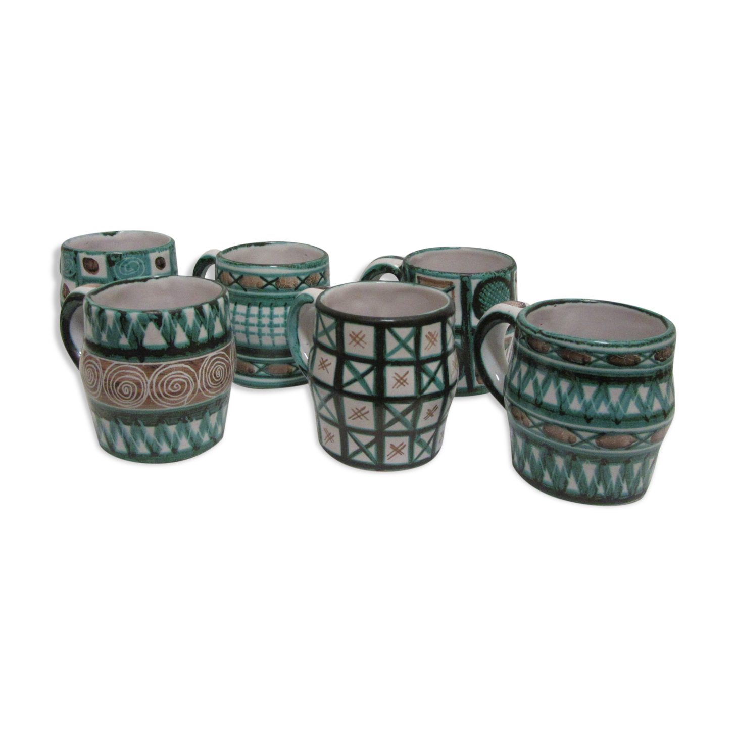 6  mugs with oak stand Robert Picault
