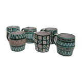 6  mugs with oak stand Robert Picault