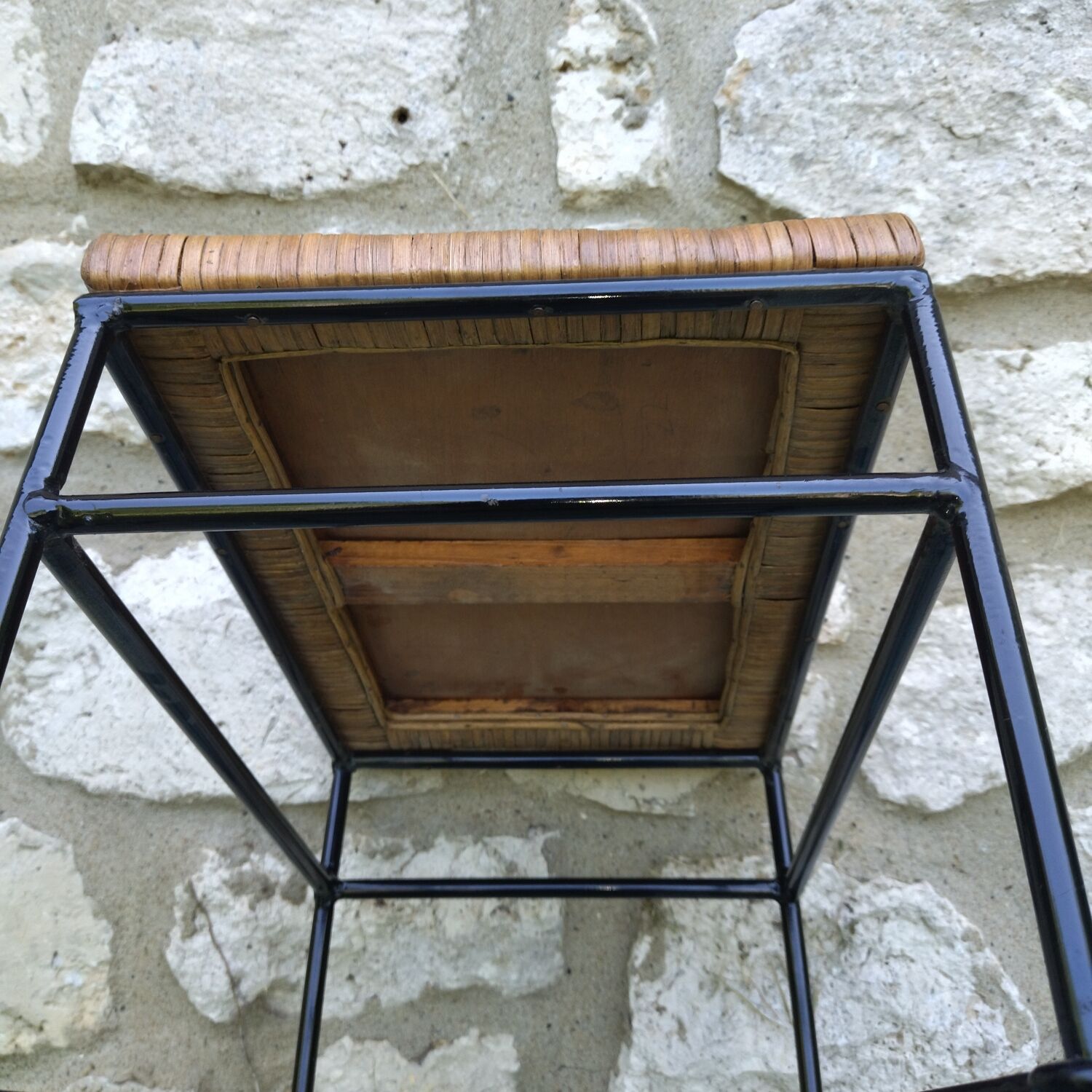 Bout de canapé tabouret rotin fer forgé années 50