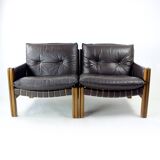 Canapé deux places en noyer et cuir par Boris Hála pour Ton, 1986