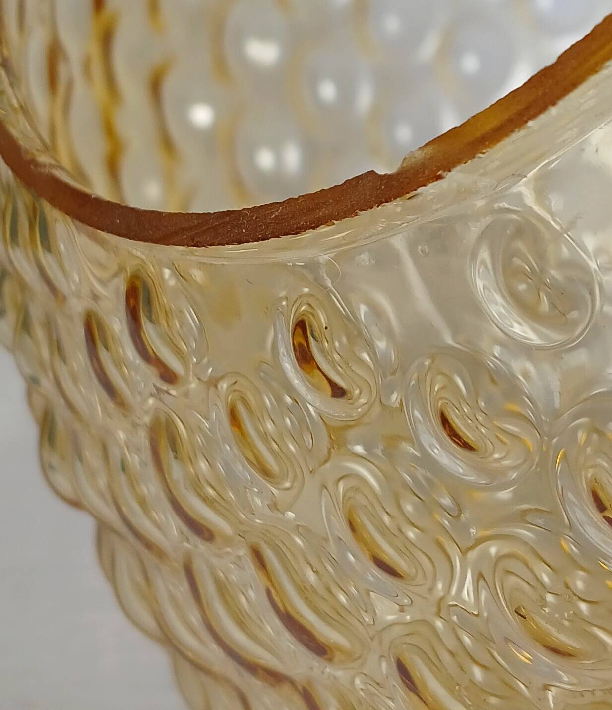 "Bubble" suspension in the style of H. Tynell in amber moulded glass, circa 1970.