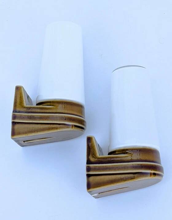 Pair of wall sconces "Bernadotte" model 6080 in ochre porcelain by Sigvard Bernadotte for Ifö - 1960