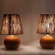 Paire de lampes vintage en bois et corde 1970