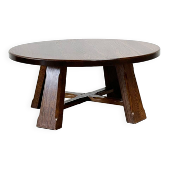 Round brutalist oak coffee table